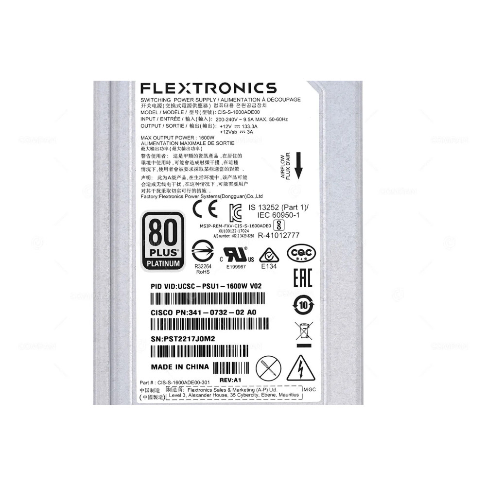 341-0732-02  CISCO 1600W AC 80+ PLATINUM POWER SUPPLY FOR HX240C UCS C240 M4